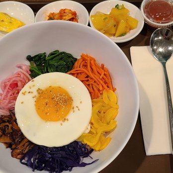 Gumii - Bibimbap + egg. The chile sauce has great flavor and not very spicy! - Korean Near Me - Naperville, Illinois Gumii - Bibimbap + egg. The chile sauce has great flavor and not very spicy! - Korean Near Me - Naperville, Illinois