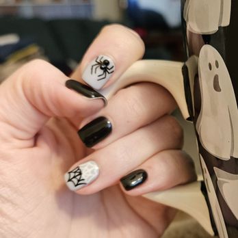 Spa & Nails Divine - My Halloween nails. The web glows in the dark and the body and head of the spider are 3D gem stones! - Nail Salons Near Me - Gibsonia, Pennsylvania Spa & Nails Divine - My Halloween nails. The web glows in the dark and the body and head of the spider are 3D gem stones! - Nail Salons Near Me - Gibsonia, Pennsylvania