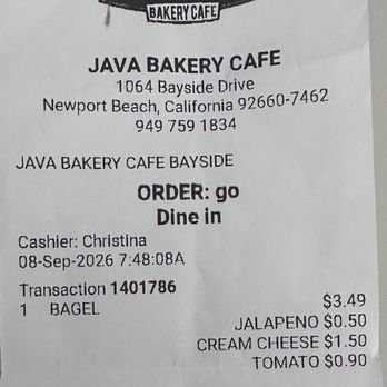 Java Bakery Cafe - Outrageously expensive for a bagel with cream cheese and sliced tomato and a regular black drip coffee. - Coffee & Tea Near Me - Newport Beach, California Java Bakery Cafe - Outrageously expensive for a bagel with cream cheese and sliced tomato and a regular black drip coffee. - Coffee & Tea Near Me - Newport Beach, California