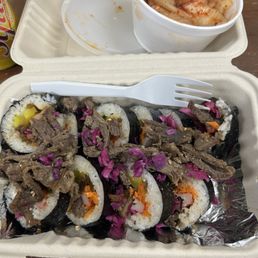 The bulgogi gimbap was so favorable. Very great prices, and the shop was so cute!! The owner was so nice, will definitely be returning!