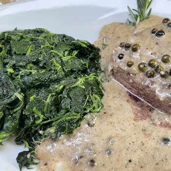 Trattoria Buzzino - Filletto Di Manzo Al Pepe Verde e Spinaci (Beef Tenderloin with Green Pepper and spinach). This steak was amazing! - Trattorie Near Me - Florence, FI
