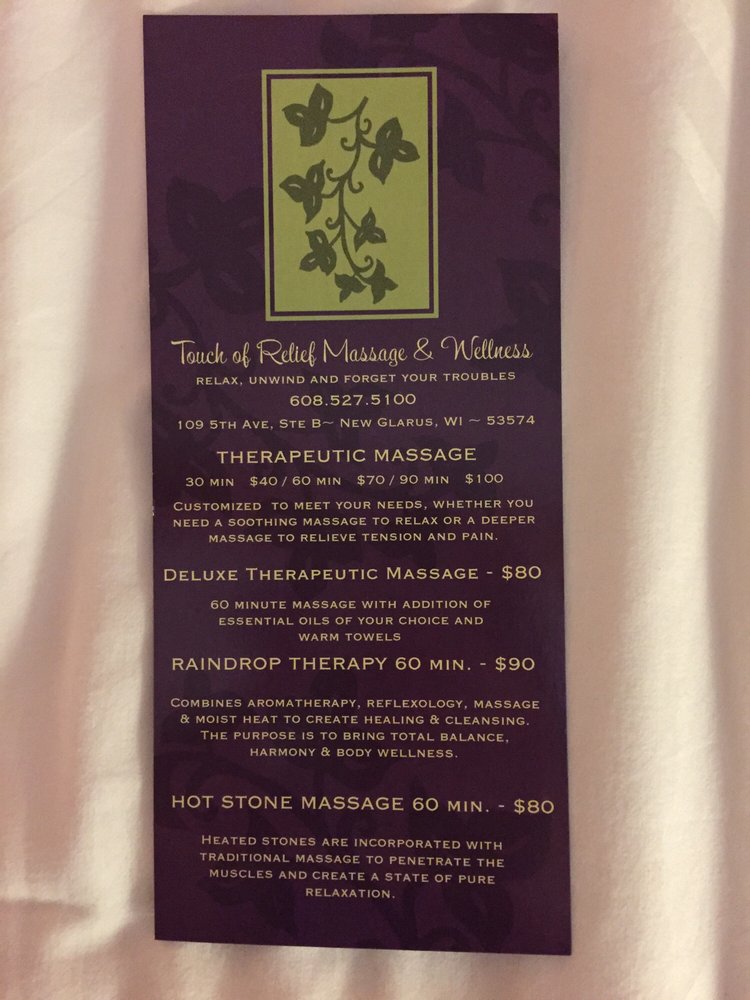 TOUCH OF RELIEF SPA Updated September 2024 109 5th Ave, New Glarus