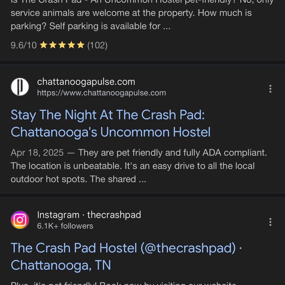 The Crash Pad - Proof that the Crash pad advertises allowing pets. - Hostels Near Me - Chattanooga, Tennessee The Crash Pad - Proof that the Crash pad advertises allowing pets. - Hostels Near Me - Chattanooga, Tennessee