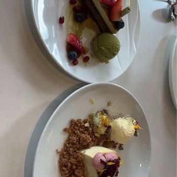 Miku - Green tea opera cake; Tahitian vanilla bean cheesecake - Japanese Near Me - Toronto, Ontario Miku - Green tea opera cake; Tahitian vanilla bean cheesecake - Japanese Near Me - Toronto, Ontario