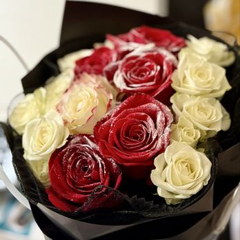 Hanamate Floral Design - Rose bouquet + "snow" added - Floral Designers Near Me Hanamate Floral Design - Rose bouquet + "snow" added - Floral Designers Near Me