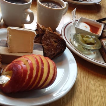 Five Points Bakery - Left: Apple Cider with Bree ($6.25) added apple ($1). Right: sharp cheddar ($7.25) with added bleu cheese ($2). Coffee ($2). - Bakeries Near Me - Buffalo, New York