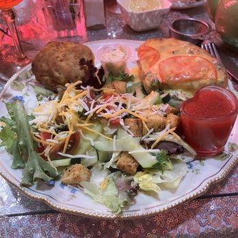 The Pink Door Tea House - A slice of quiche, salad, and muffin. - Tea Rooms Near Me - Glendale, Arizona The Pink Door Tea House - A slice of quiche, salad, and muffin. - Tea Rooms Near Me - Glendale, Arizona