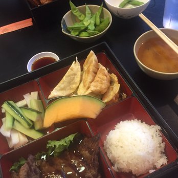 Okayama Express - Gyoza and beef teriyaki bento - Japanese Near Me - San Jose, California Okayama Express - Gyoza and beef teriyaki bento - Japanese Near Me - San Jose, California