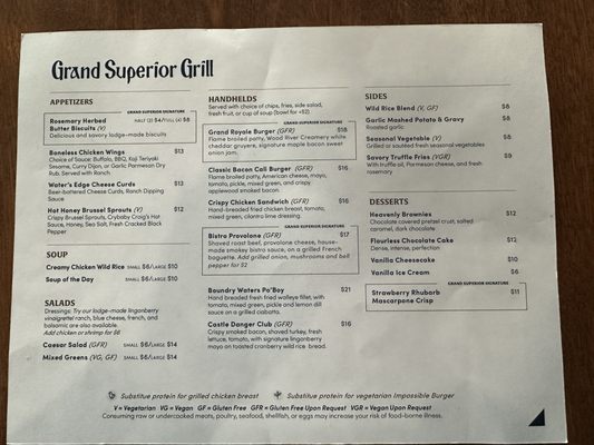 Menu photo 1 Grand Superior Grill Two Harbors, MN