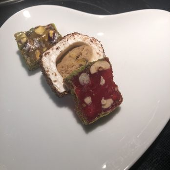 Baklovah Bakery - Turkish Delights -top is pistachio. Middle is cinnamon milk. Bottom is pomegranate and pistachio. - Desserts Near Me - San Antonio, Texas