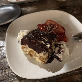 Sur at The Barnyard - House made Tiramisu with strawberry compote - New American Near Me - Carmel, California