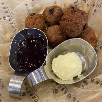 Blueberry's Grill - Blueberry Hushpuppies with whipped butter and blueberry compote! - Breakfast & Brunch Near Me - Myrtle Beach, South Carolina