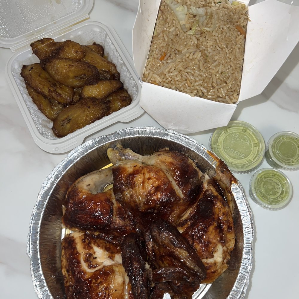 1 Rotisserie Chicken (~$17), Quart of Vegetable Fried Rice (~$13), Fried Sweet Plantains (~$5) 1 Rotisserie Chicken (~$17), Quart of Vegetable Fried Rice (~$13), Fried Sweet Plantains (~$5)