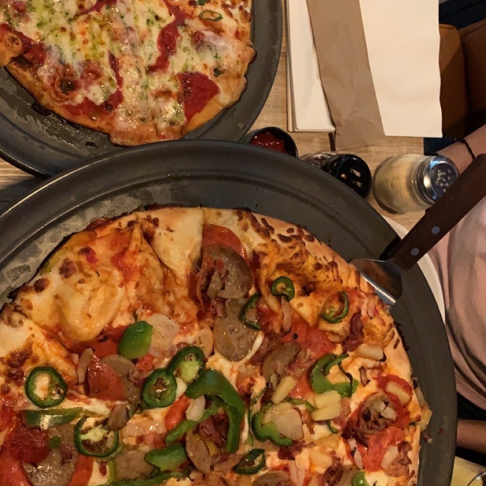 Two Cities Pizza - From our second trip: half fireball pizza and half margharita pizza. Full New York's Finest no mushrooms, add jalapeños - Pizza Near Me - Suwanee, Georgia Two Cities Pizza - From our second trip: half fireball pizza and half margharita pizza. Full New York's Finest no mushrooms, add jalapeños - Pizza Near Me - Suwanee, Georgia