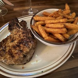 Warren Barbecue - THE BIG FAT PORKCHOP - 16oz bone in pork ribeye, sweet potato fries