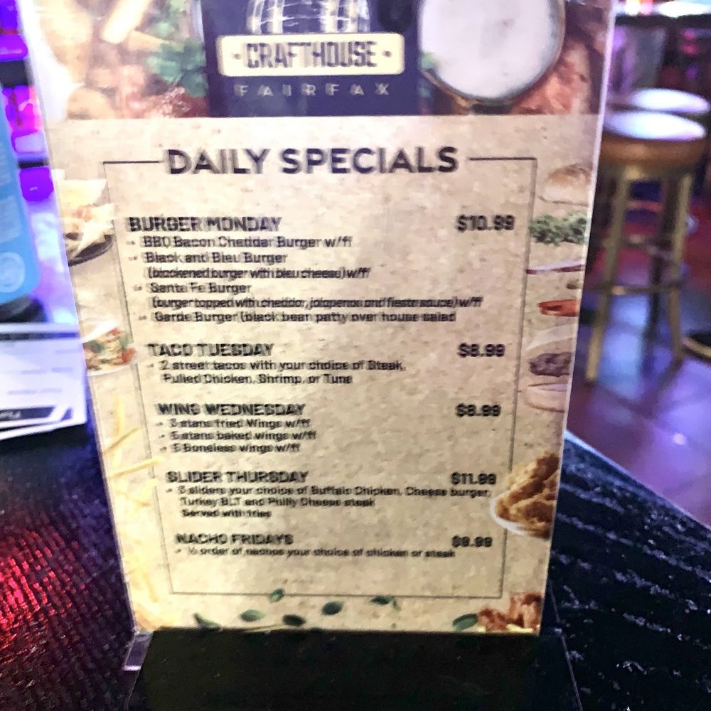 Crafthouse - Daily food specials menu - Chicken Wings Near Me - Fairfax, Virginia Crafthouse - Daily food specials menu - Chicken Wings Near Me - Fairfax, Virginia