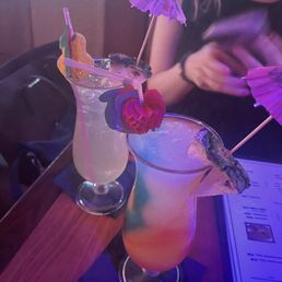 Rainbow margarita and peach margarita