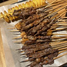 Tornado Potato, beef skewers, Lamb(20), King Oyster Mushroom(10) Tornado Potato, beef skewers, Lamb(20), King Oyster Mushroom(10)