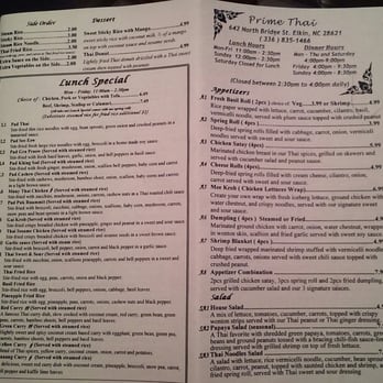 Prime Thai - Prime Thai menu with contact info and hours 1 of 3 - Thai Near Me - Elkin, North Carolina
