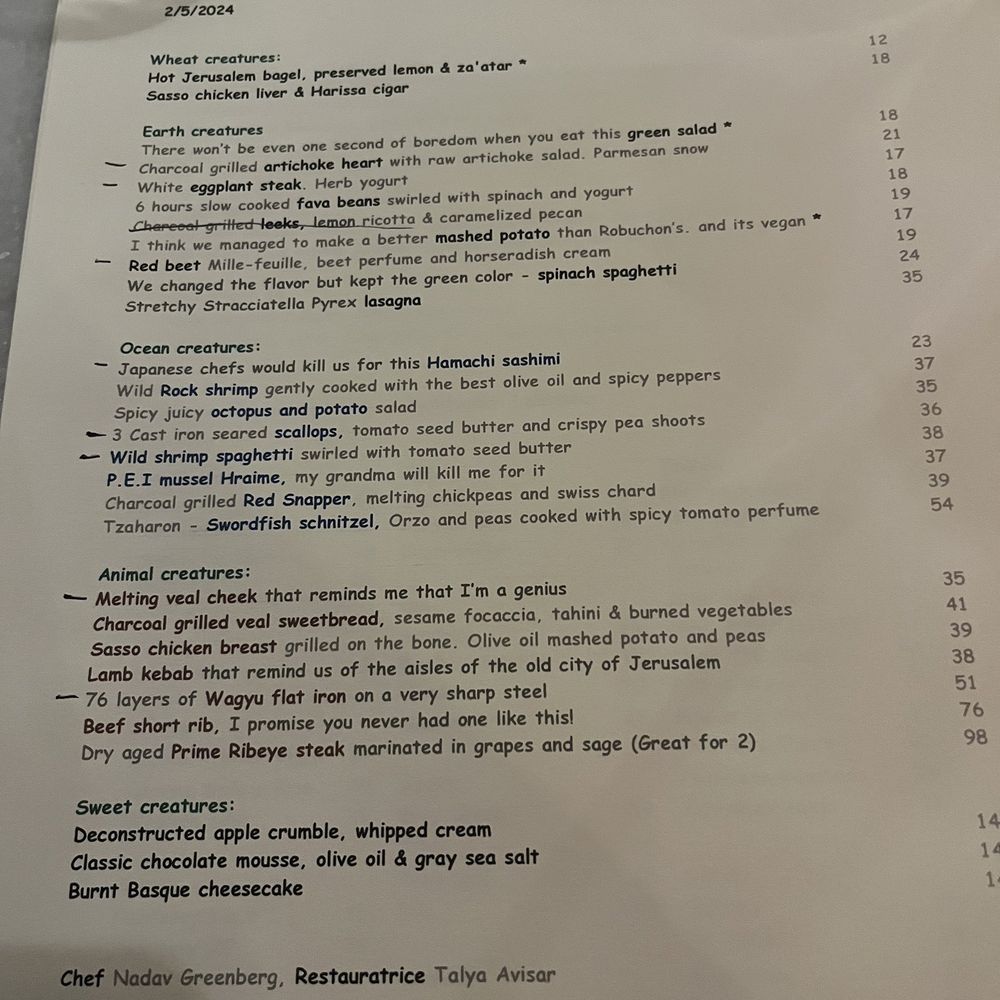 Shmoné - Menu - which changes daily - Mediterranean Near Me - New York, New York