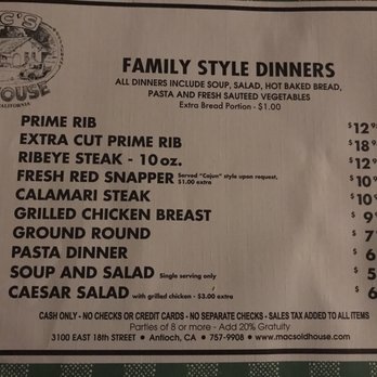 Mac's Old House - Dinner specials - American Near Me - Antioch, California