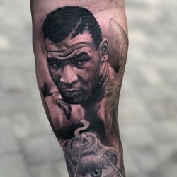Eden's Edge Tattoo - Black and gray portrait of Mike Tyson by Ryan Townsend