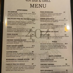 404 Bar & Grill - Page of if current menu