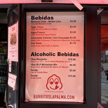 Burritos La Palma - Drinks menu Jan 2025 - Mexican Near Me - Los Angeles, California Burritos La Palma - Drinks menu Jan 2025 - Mexican Near Me - Los Angeles, California