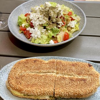 K'Far Cafe - Arabic Salad w/feta, tomato, cucumber & chickpeas (top) Jerusalem Bagel w/egg & cheese and zatar spice smear (bottom) - Cafes Near Me - Philadelphia, Pennsylvania K'Far Cafe - Arabic Salad w/feta, tomato, cucumber & chickpeas (top) Jerusalem Bagel w/egg & cheese and zatar spice smear (bottom) - Cafes Near Me - Philadelphia, Pennsylvania