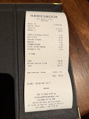 Menu photo 2 Hawksmoor Edinburgh, EDH