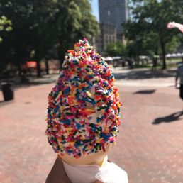 a hand holding an ice cream cone with sprinkles a hand holding an ice cream cone with sprinkles