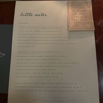 Little Water - Menu (+ Wednesday chicken special) - New American Near Me - Philadelphia, Pennsylvania Little Water - Menu (+ Wednesday chicken special) - New American Near Me - Philadelphia, Pennsylvania