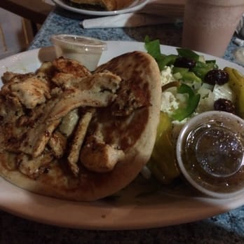 7 Mile Grill - Chicken Souvlaki Plate comes with Greek salad, and fries as sides. I substituted spanakopita instead of fries for an up charge. - Seafood Near Me - Marathon, Florida