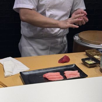 Sushi Nakazawa - Kama-toro (high fatty - cheeks), Chu-toro (medium fatty) and akami (lean tuna) - Japanese Near Me - New York, New York