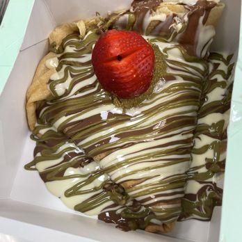 Sweet Treat - Crepe Dubai chocolate with strawberries - Desserts Near Me - Richmond, Virginia Sweet Treat - Crepe Dubai chocolate with strawberries - Desserts Near Me - Richmond, Virginia