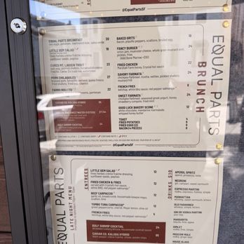 Equal Parts - menu - New American Near Me - San Francisco, California Equal Parts - menu - New American Near Me - San Francisco, California