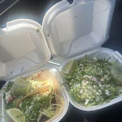 Tacos Y Antojitos Emanuel - Two tacos and one huge tostada.