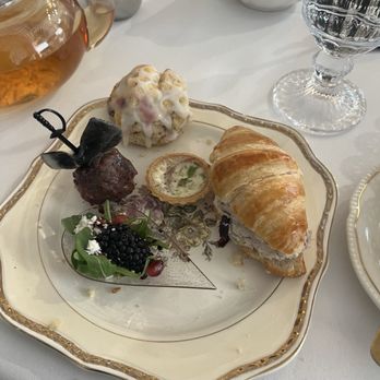 Pattea Lou's Tea Room - Mini quiche, Waldorf chicken salad sandwich, meatball, arugula salad, scone - Tea Rooms Near Me - Keller, Texas