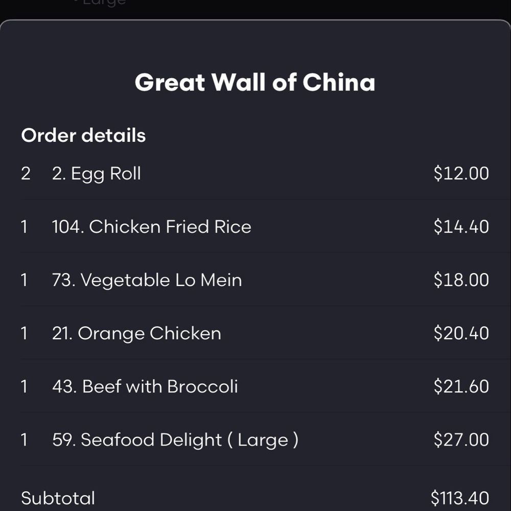 Great Wall of China - Paid extra to order delivery to avoid traffic living far but I'll never do this again. Not worth the costs especially when ur a fam of 5. - Chinese Near Me - Plainfield, Illinois Great Wall of China - Paid extra to order delivery to avoid traffic living far but I'll never do this again. Not worth the costs especially when ur a fam of 5. - Chinese Near Me - Plainfield, Illinois