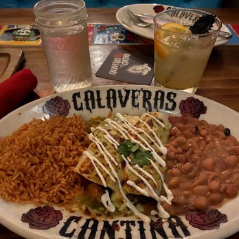 Calaveras Cantina - Enchiladas de Pollo (with salsa verde) & a Cadillac Margarita - Mexican Near Me - Jupiter, Florida