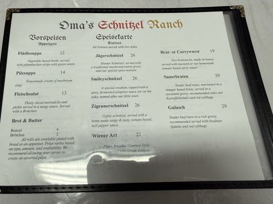 Menu photo 1 Oma’s Schnitzel Ranch Smiley, TX Menu photo 1 Oma’s Schnitzel Ranch Smiley, TX