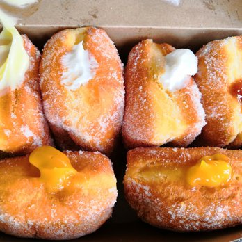 Tex Drive In - Malasadas: Bavarian cream, 2 haupia, strawberry and 2 mango. - Fast Food Near Me - Honokaa, Hawaii