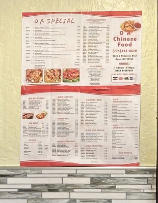 Menu photo 1 OA Chinese Food Reno, NV Menu photo 1 OA Chinese Food Reno, NV