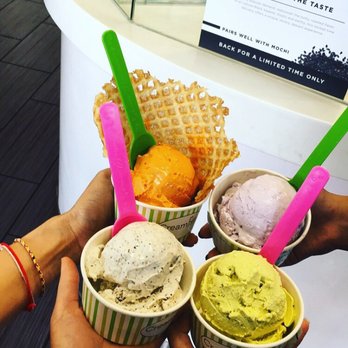 Creamistry - 1. Thai Tea with waffle cone 2. Taro 3. Pistachio  4. Black Sesame Bean? (Something like that haha) - Desserts Near Me - Houston, Texas