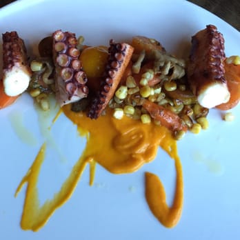 Branca - Octopus a la plancha, summer vegetables, black truffle vinaigrette. $14 - Cocktail Bars Near Me - Pittsford, New York Branca - Octopus a la plancha, summer vegetables, black truffle vinaigrette. $14 - Cocktail Bars Near Me - Pittsford, New York