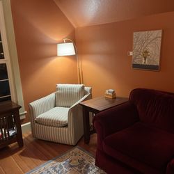 Hodgepodge Books & Taproom - Upstairs cozy room with multiple group or solo seating options and wonderful lighting and quiet (no loud music upstairs!)