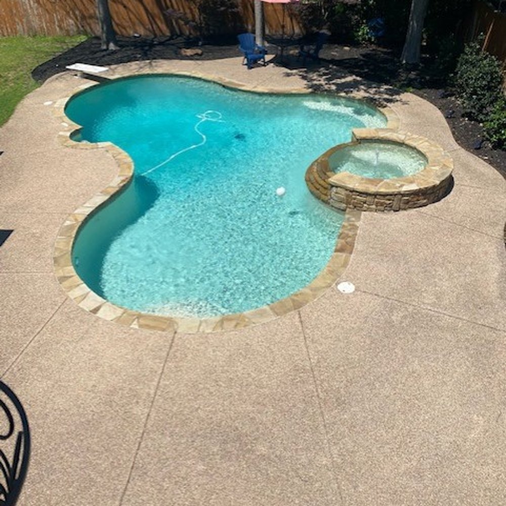 Texas Leisure Pools & Spas - This is a picture of the pool after firing TX Leisure and hiring another company. - Hot Tub & Pool Near Me - Hurst, Texas Texas Leisure Pools & Spas - This is a picture of the pool after firing TX Leisure and hiring another company. - Hot Tub & Pool Near Me - Hurst, Texas