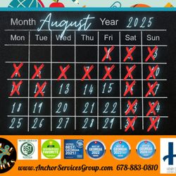 Anchor Services Group - Available Deep Clean Dates - August 2025