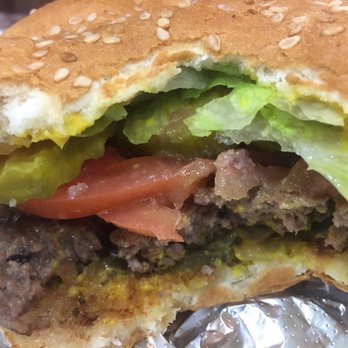 Five Guys - Little Hamburger lettuce, tomato, grilled onions, pickles and mustard - Burgers Near Me - Hallandale Beach, Florida