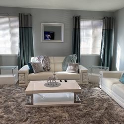 Empire Furniture Home Decor & Gifts - Genuine Italian Leather Living Room Set  with high gloss coffee table and end tables